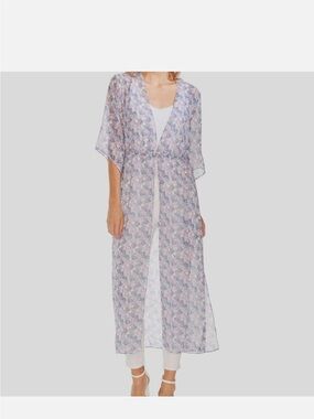 Vince Camuto Sheer Floral Maxi Kimono Robe in Pink and Blue